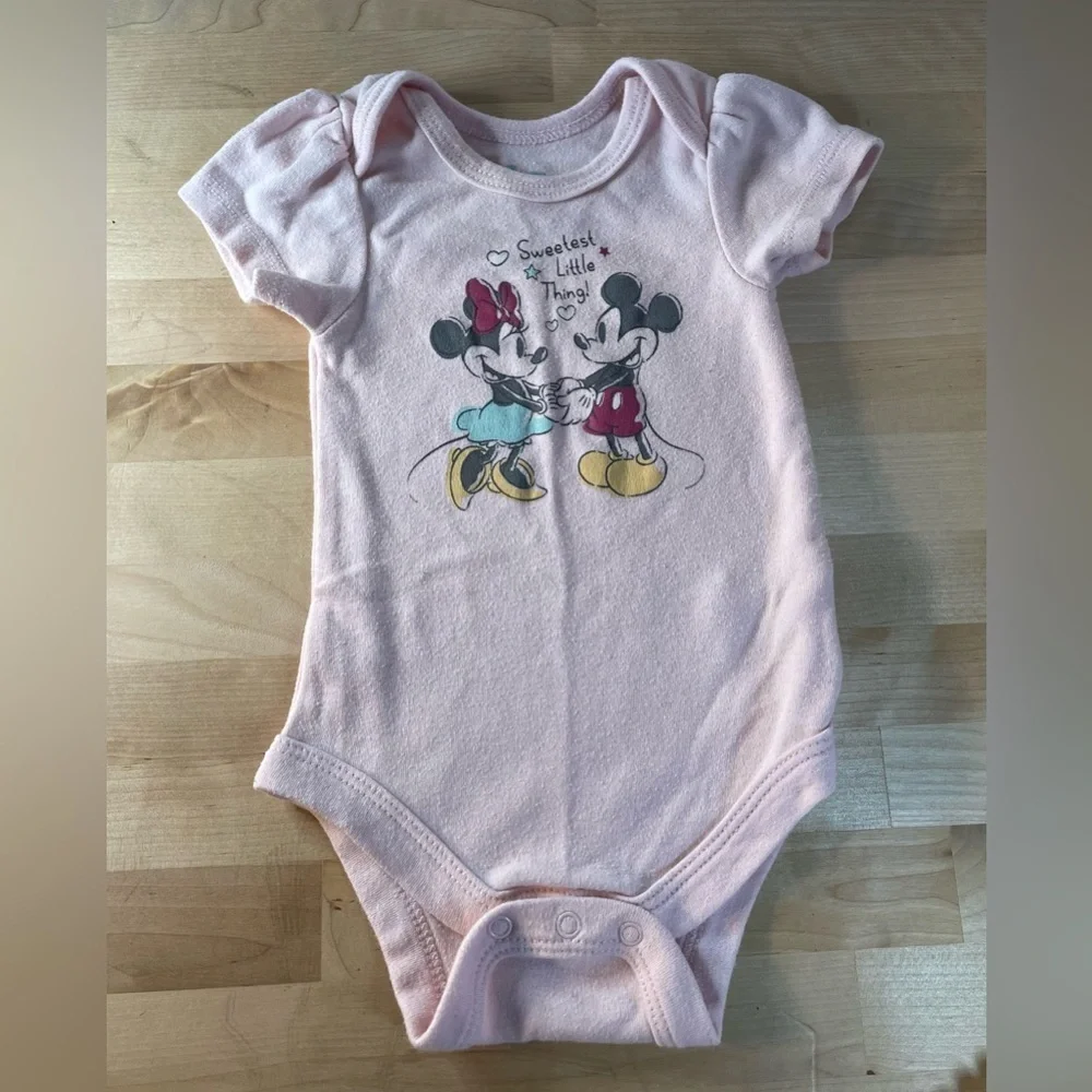 Disney Pink Baby Outfit with Mickey and Minnie - 1 onesie, 2 matching bottoms